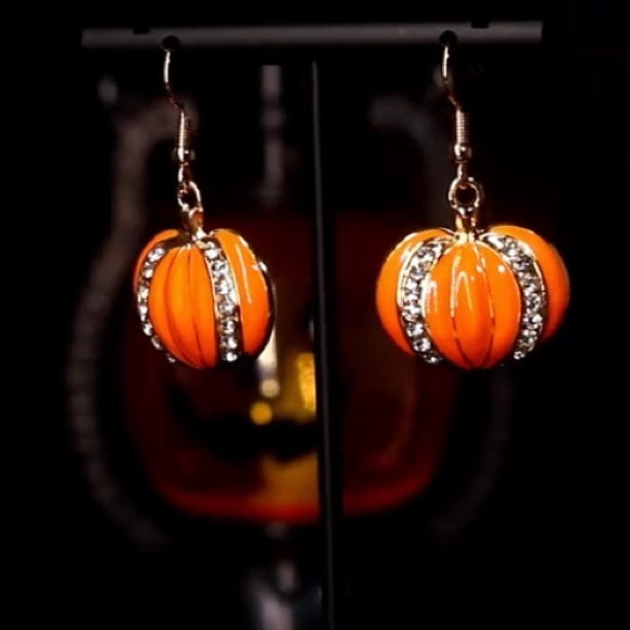 Pumpkin & Rhinestone Earrings - Picture 4 of 5